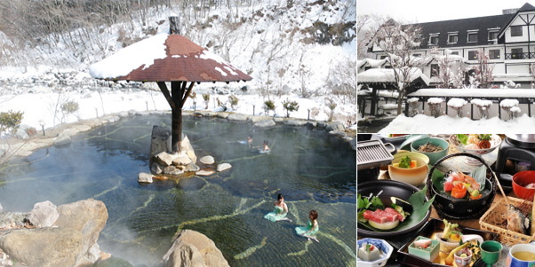 穂高荘山のホテルの雪見温泉露天風呂
