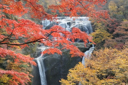 紅葉の袋田の滝